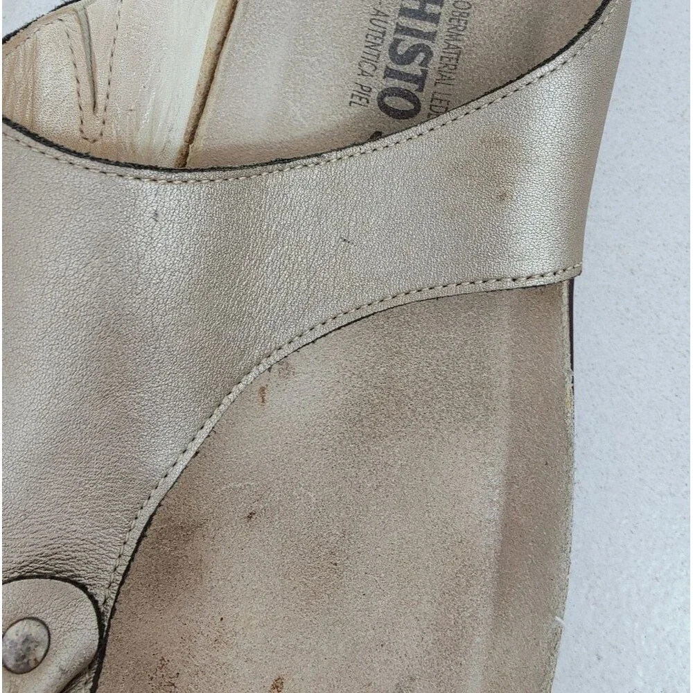 Mephisto Air-Relax Metallic Gold Leather Thong Sandals, Sz 10